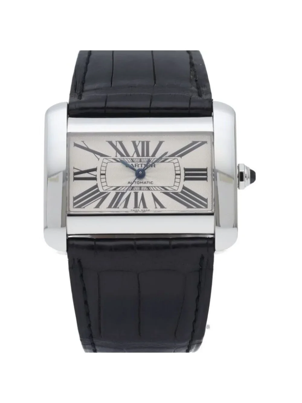 Cartier Tank Divin LM Watch Auto SS Leather Silver Polished